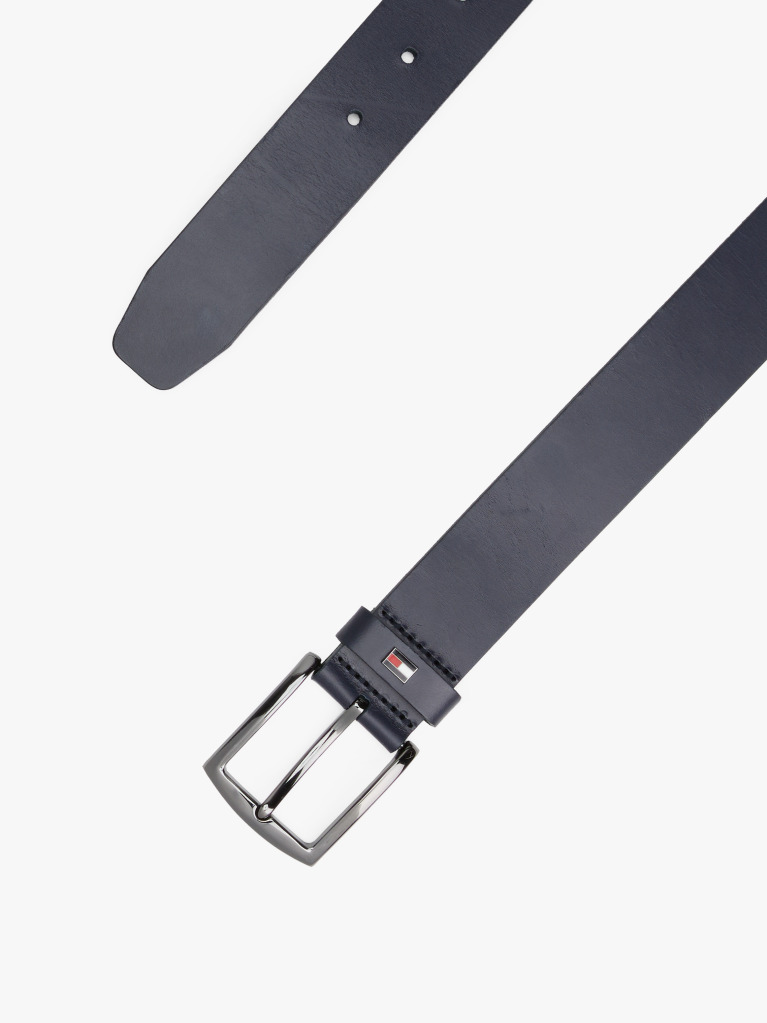 Blue Enamel Flag Square Buckle Leather Belt  Men