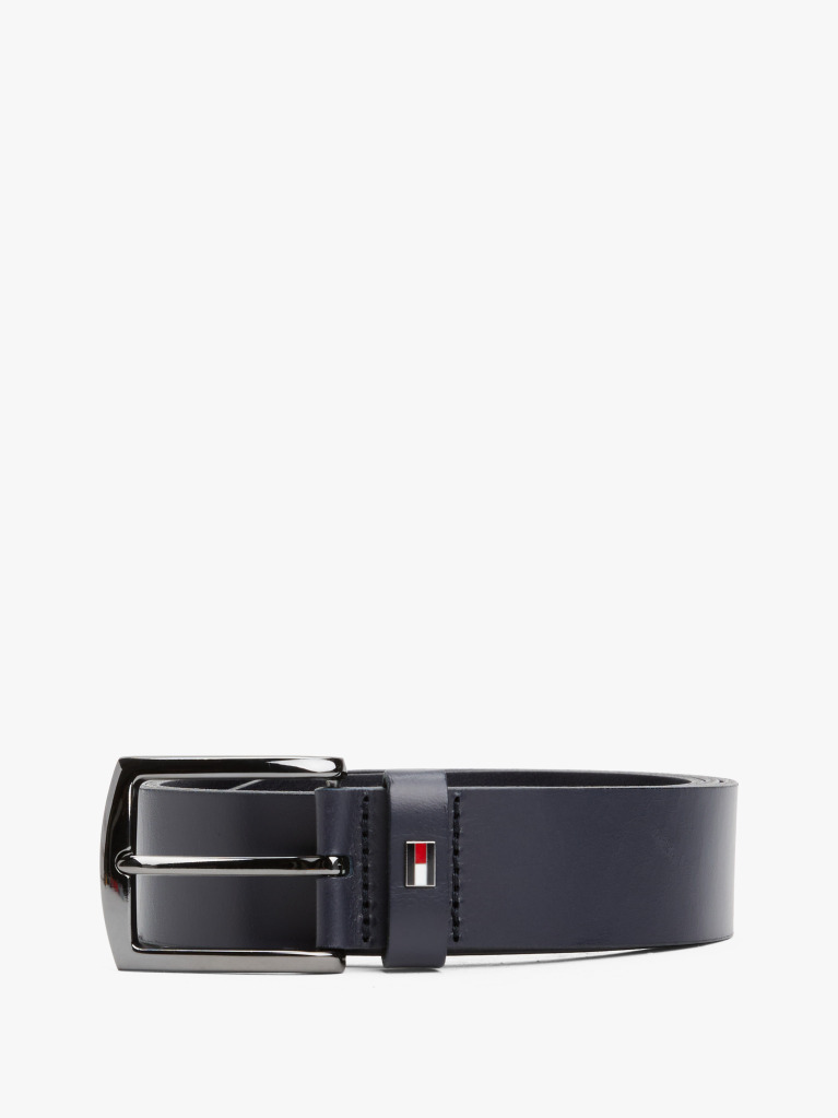 Blue Enamel Flag Square Buckle Leather Belt  Men