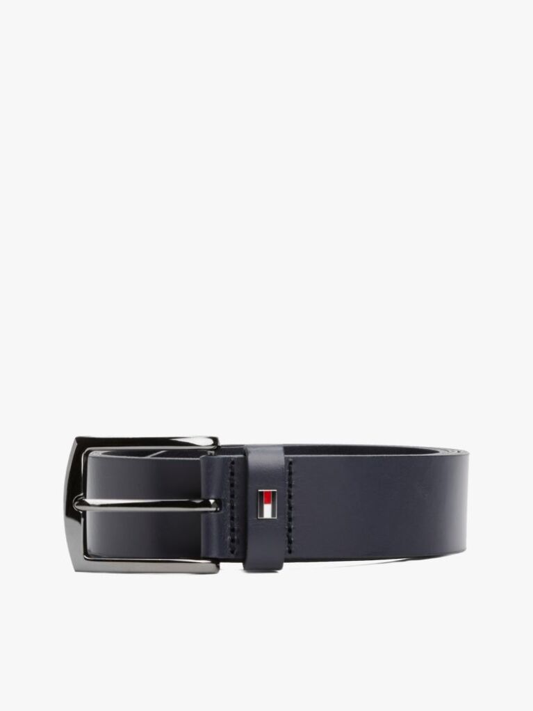 Blue Enamel Flag Square Buckle Leather Belt  Men