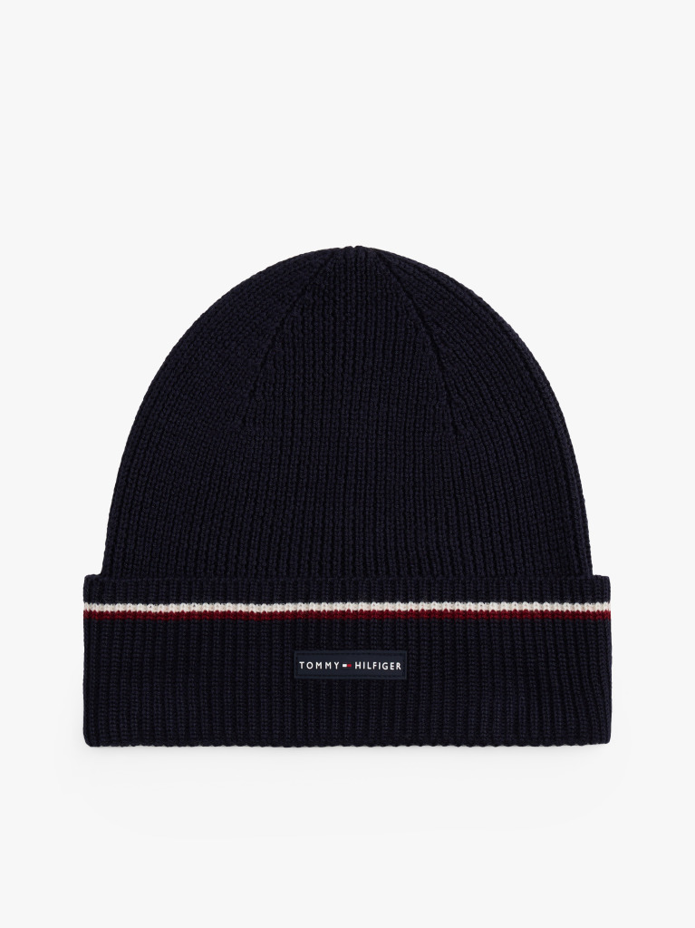 Blue Signature Tape Wool Blend Beanie  Men