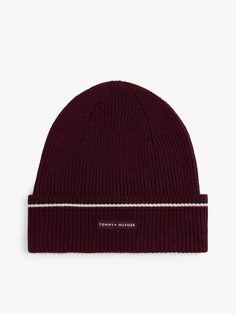 Red Signature Tape Wool Blend Beanie  Men