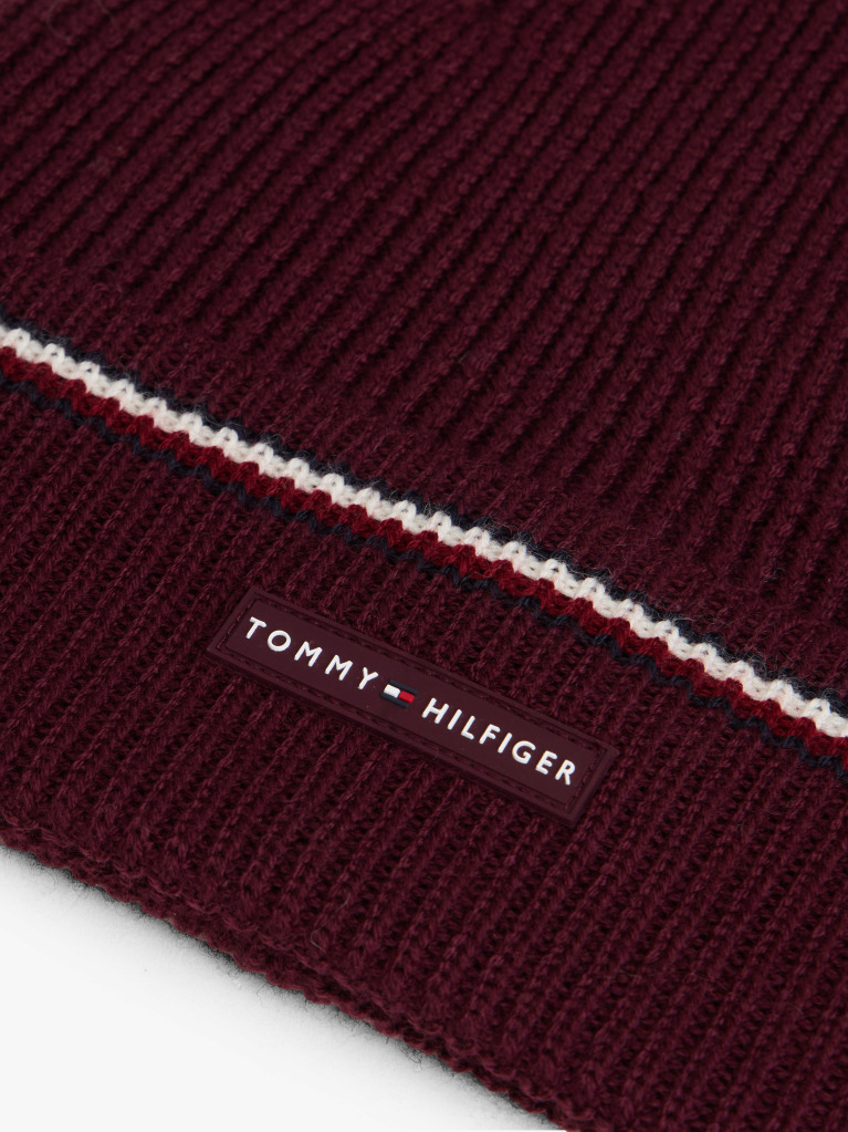 Red Signature Tape Wool Blend Beanie  Men