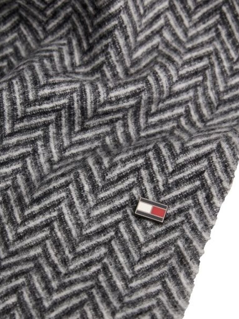 Grey Pure Wool Herringbone Fringed Scarf  Men