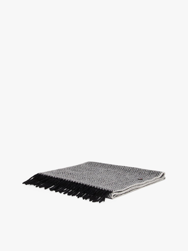 Grey Pure Wool Herringbone Fringed Scarf  Men