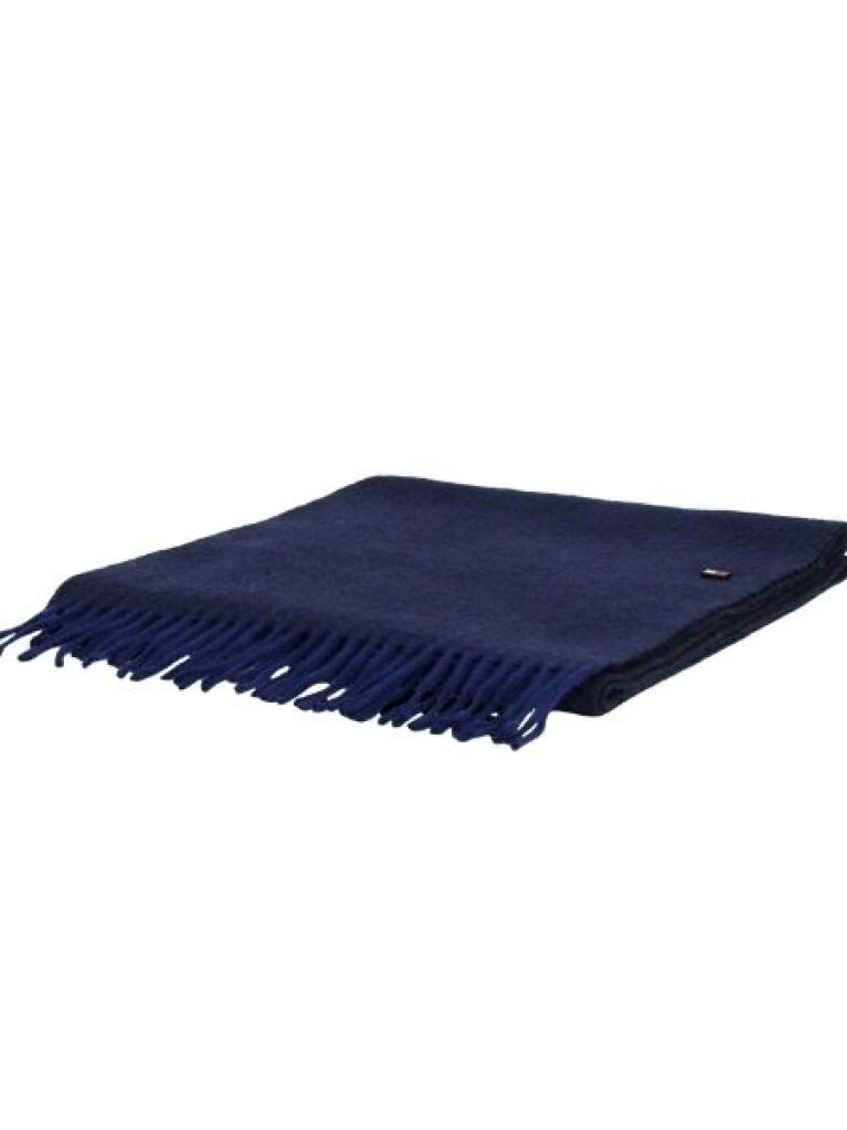 Blue Pure Wool Herringbone Fringed Scarf  Men