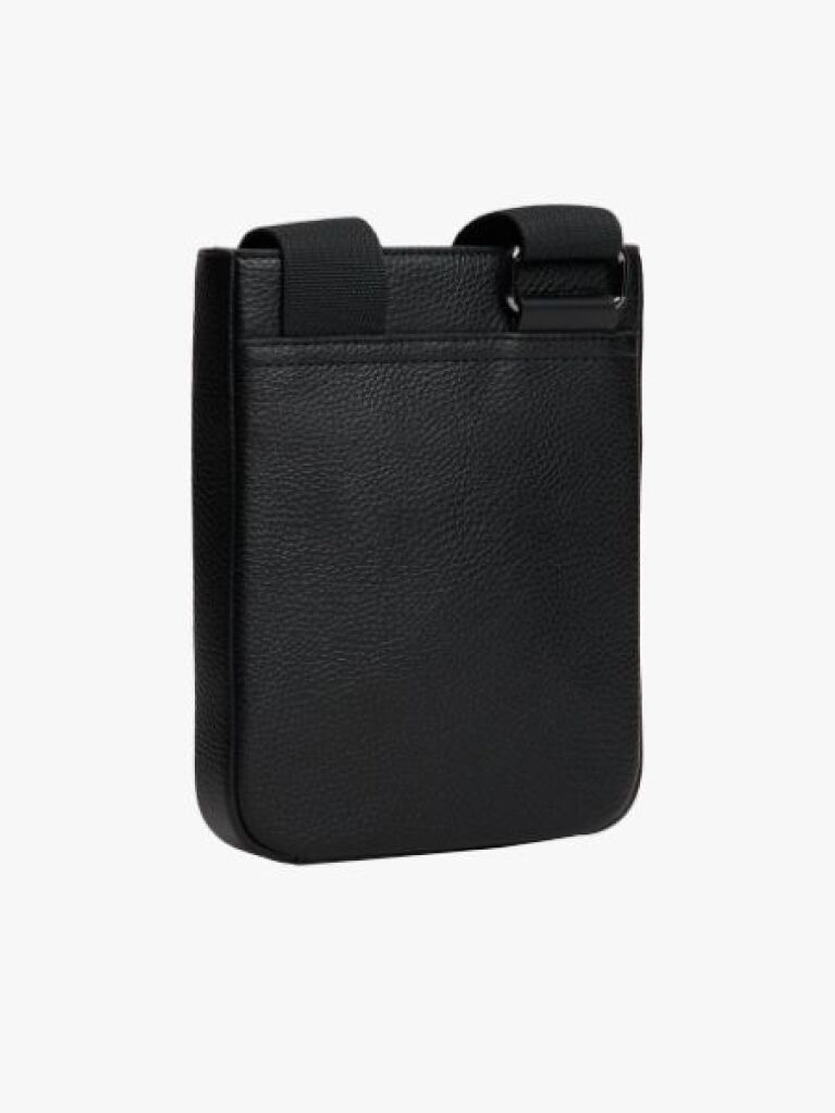 Black Metal Logo Pebble Grain Crossbody Bag  Men