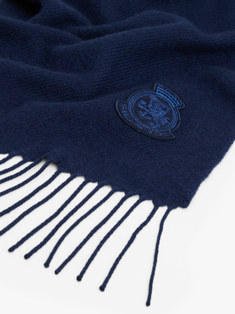 Blue TH Crest Fringed Scarf With Cashmere  Men