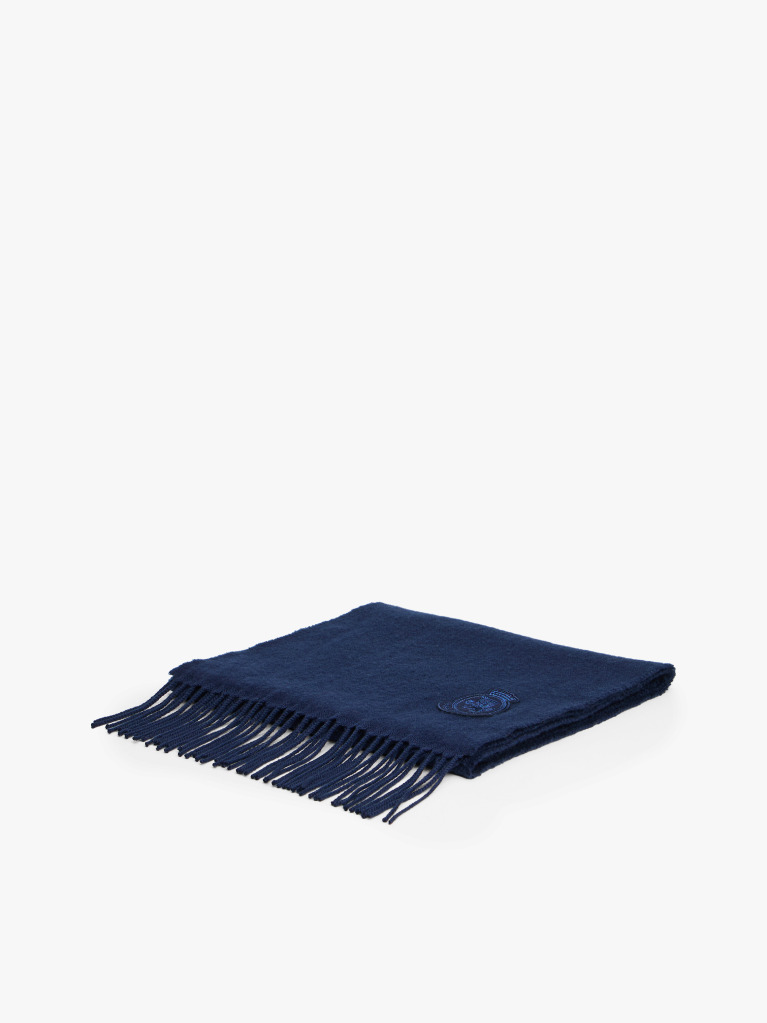 Blue TH Crest Fringed Scarf With Cashmere  Men