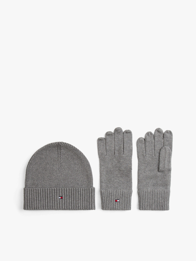 Grey Hilfiger Flag Beanie And Gloves Gift Set  Men