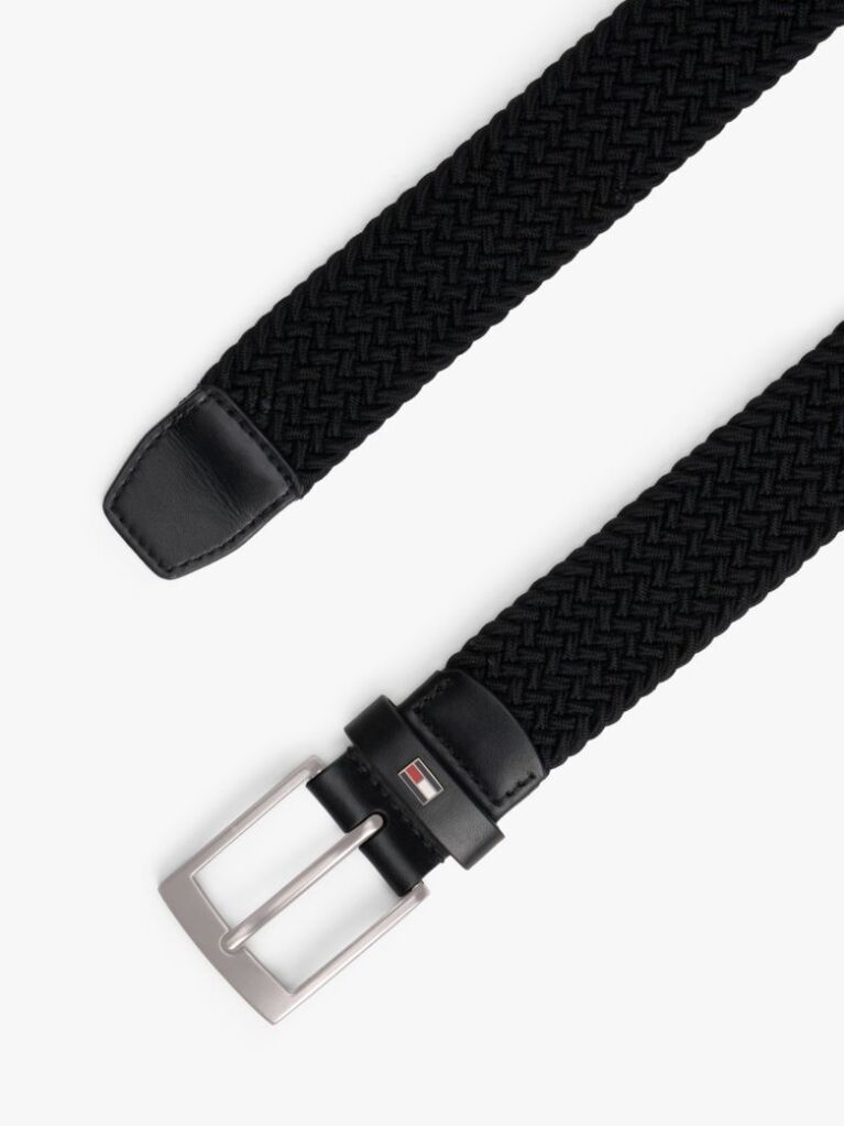 Black Braided Elastic Webbing Belt  Men