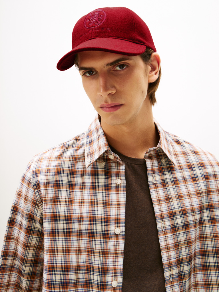 Red TH Crest Pure Wool Baseball Cap  Men