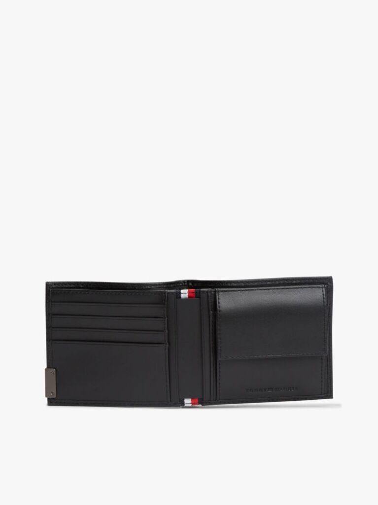 Black Logo Bifold Leather Card And Coin Wallet  Men