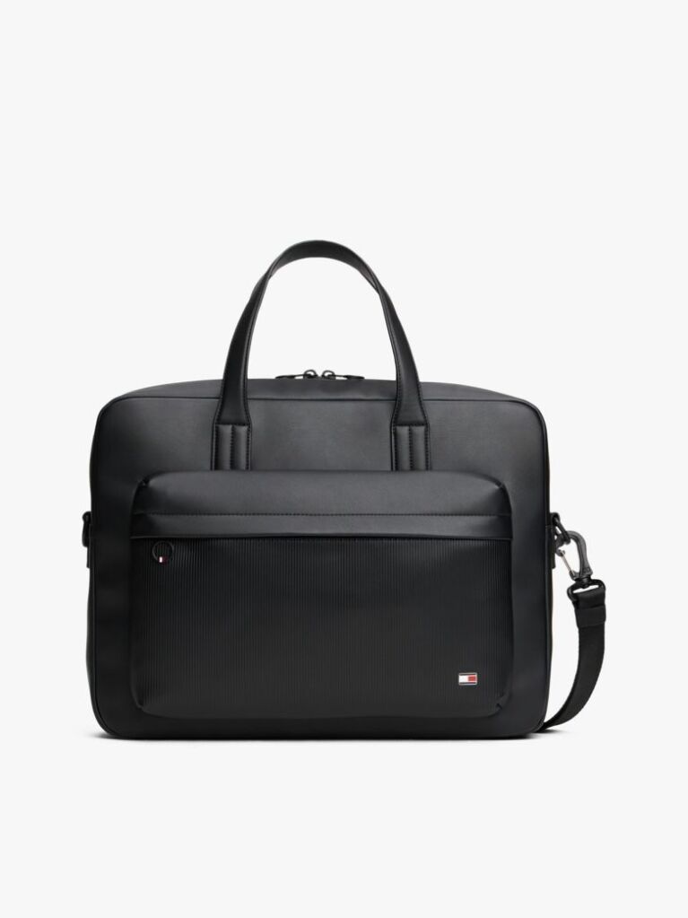 Black Hilfiger Flag Ribbed Pocket Laptop Bag  Men