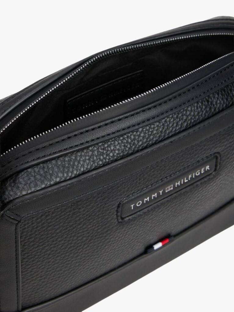 Black Pebble Grain Logo Crossbody Reporter Bag  Men
