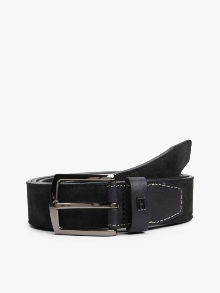 Black Denton Flag Plaque Suede Belt  Men