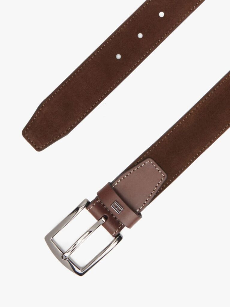 Brown Denton Flag Plaque Suede Belt  Men