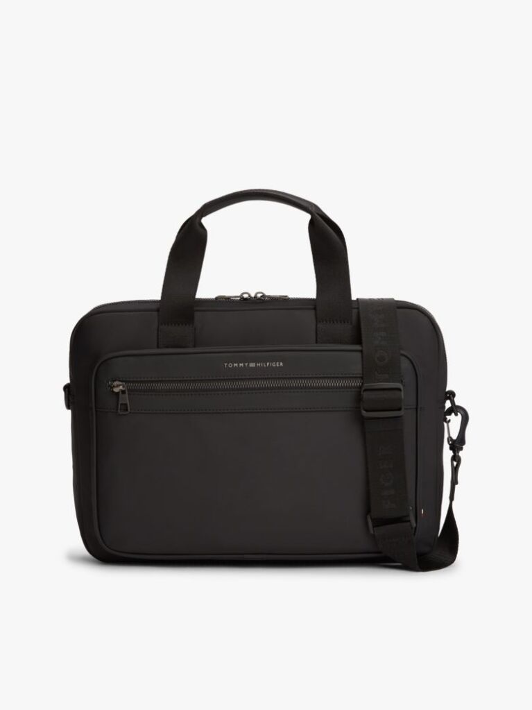 Black Metal Logo Laptop Bag  Men