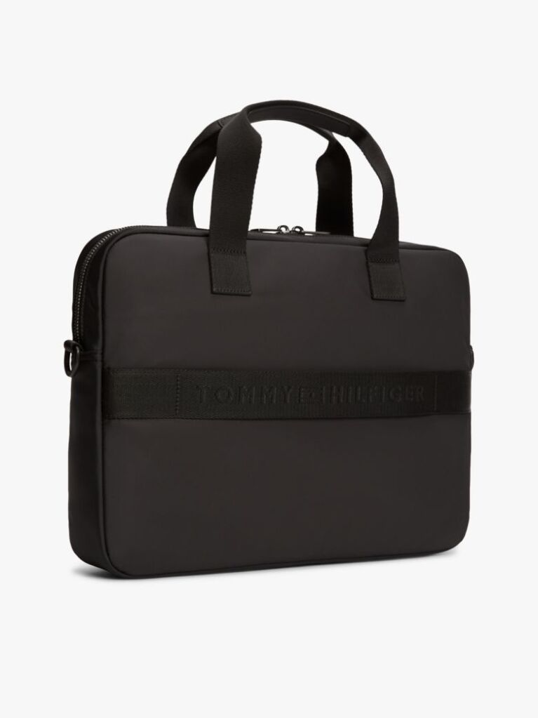 Black Metal Logo Laptop Bag  Men
