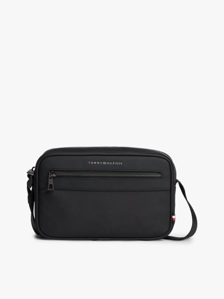 Black Metal Logo Crossbody Reporter Bag  Men