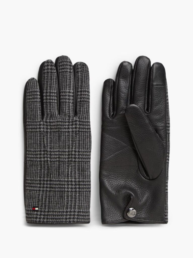 Black Mixed Texture Button Cuff Gloves  Men
