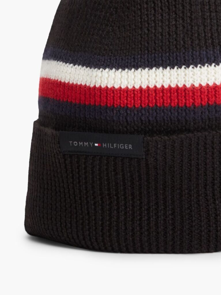 Black Wool Blend Global Stripe Beanie  Men