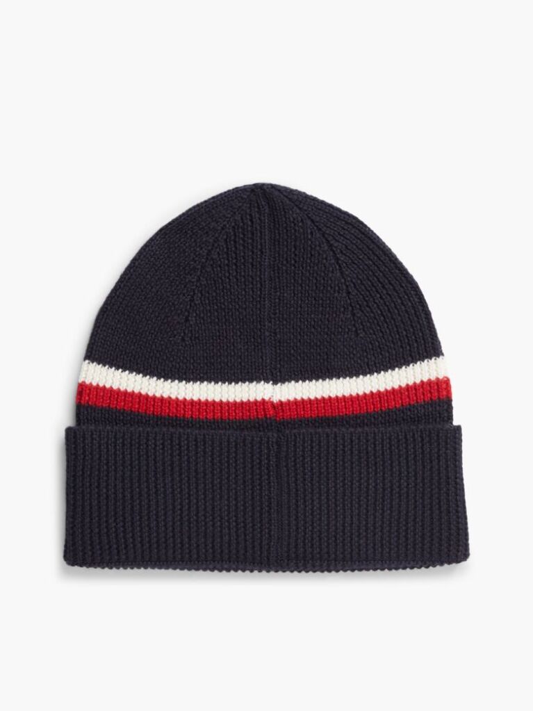 Blue Wool Blend Global Stripe Beanie  Men