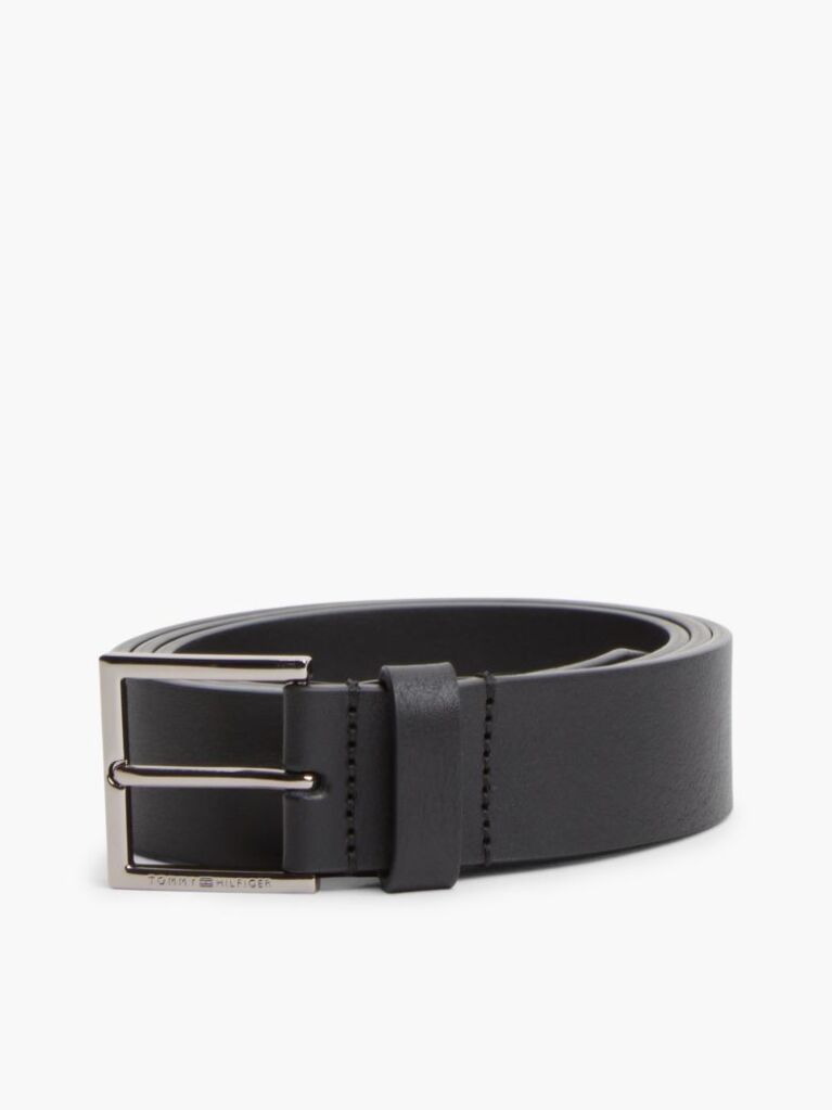 Black Casual Logo Leather Belt  Men