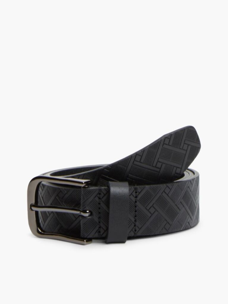 Black Flag Embossed Square Buckle Leather Belt  Men