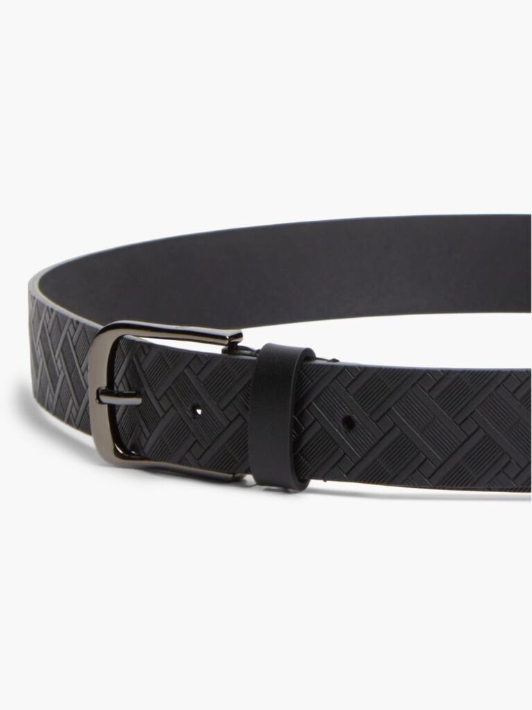 Black Flag Embossed Square Buckle Leather Belt  Men
