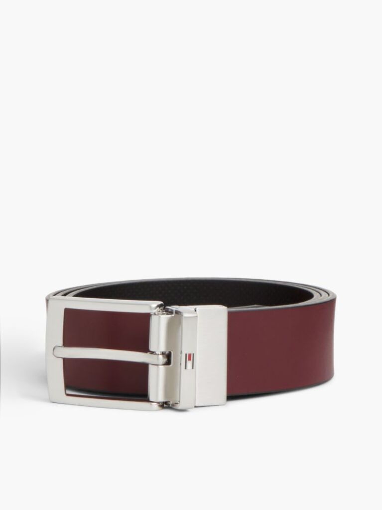 Black Textured Leather Reversible Square Buckle Belt  Men