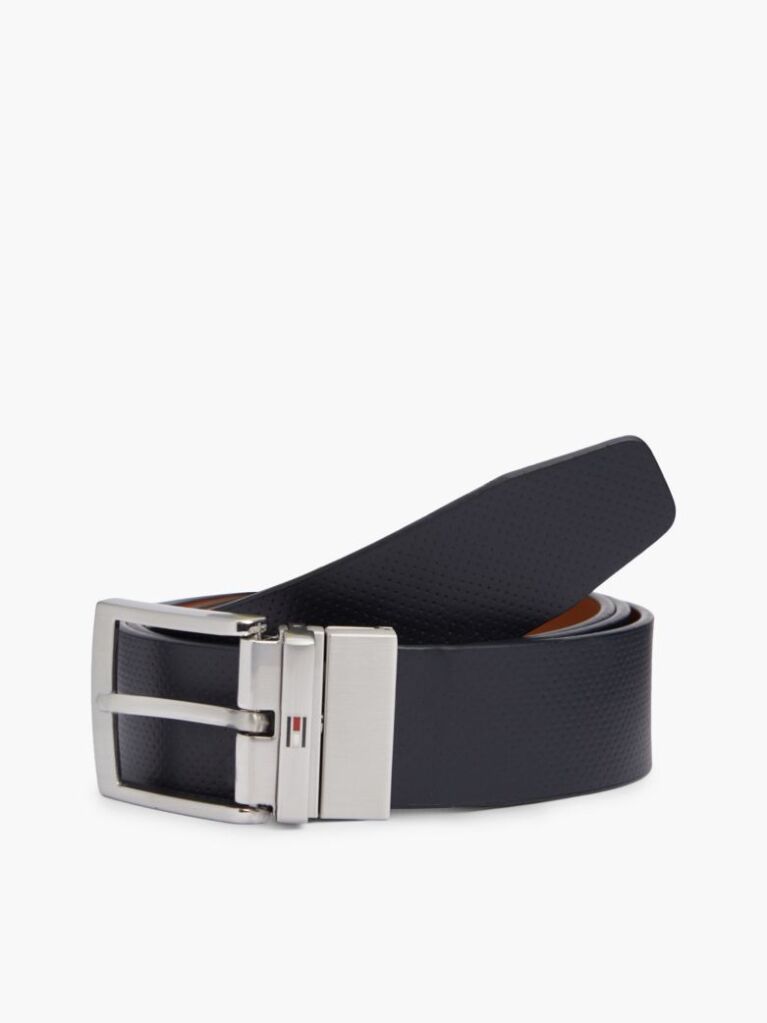 Brown Textured Leather Reversible Square Buckle Belt  Men