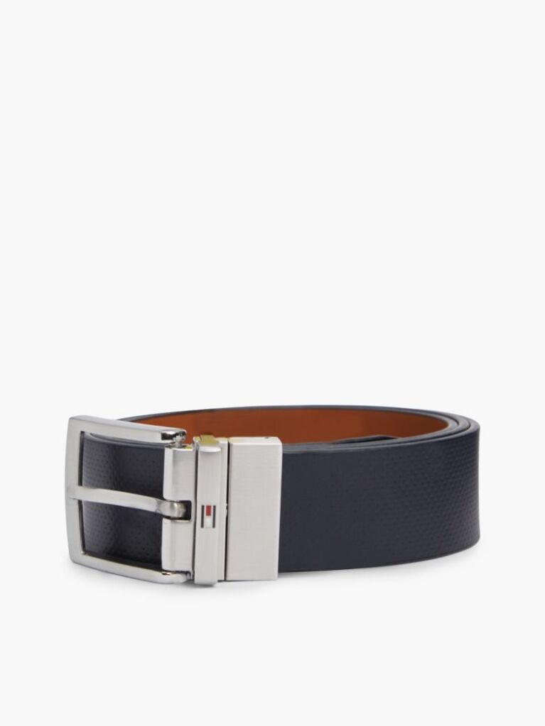 Brown Textured Leather Reversible Square Buckle Belt  Men