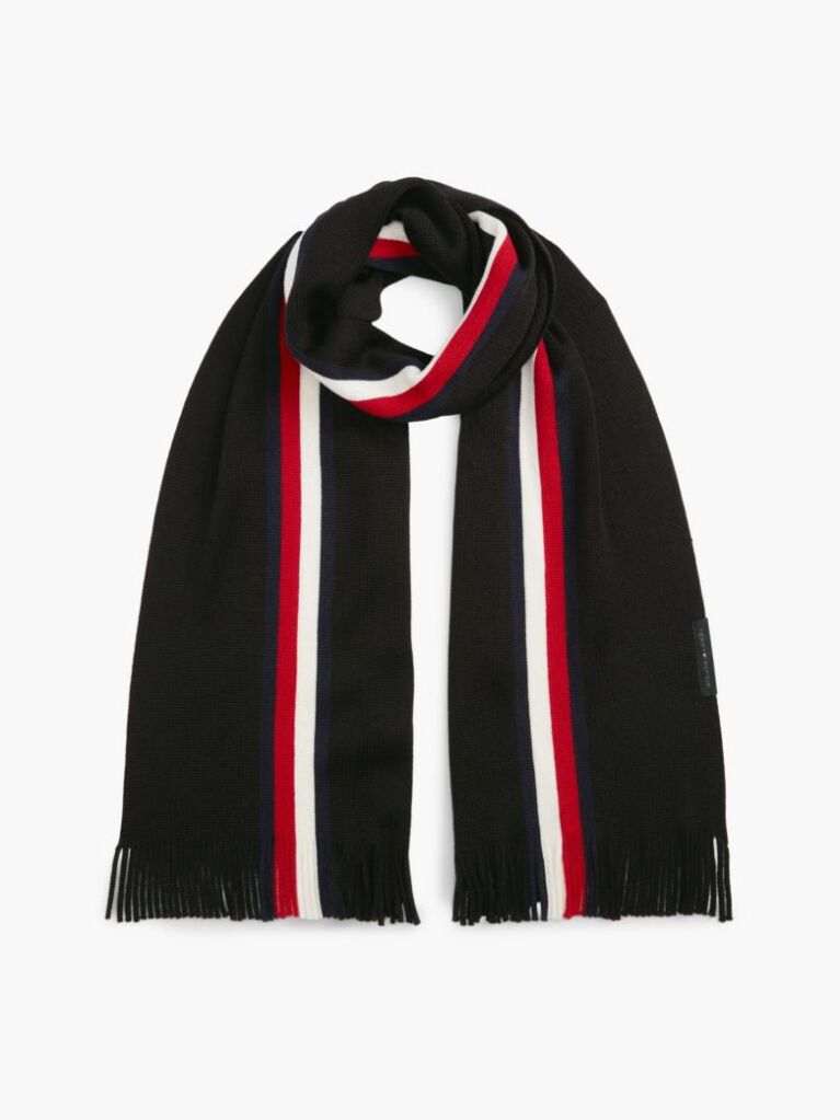 Black Global Stripe Wool Blend Scarf  Men