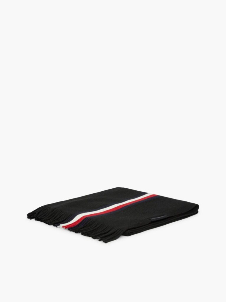 Black Global Stripe Wool Blend Scarf  Men