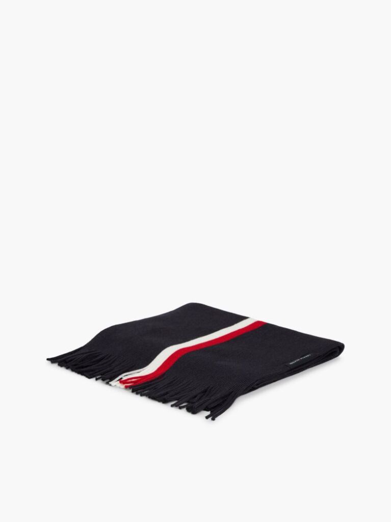 Blue Global Stripe Wool Blend Scarf  Men
