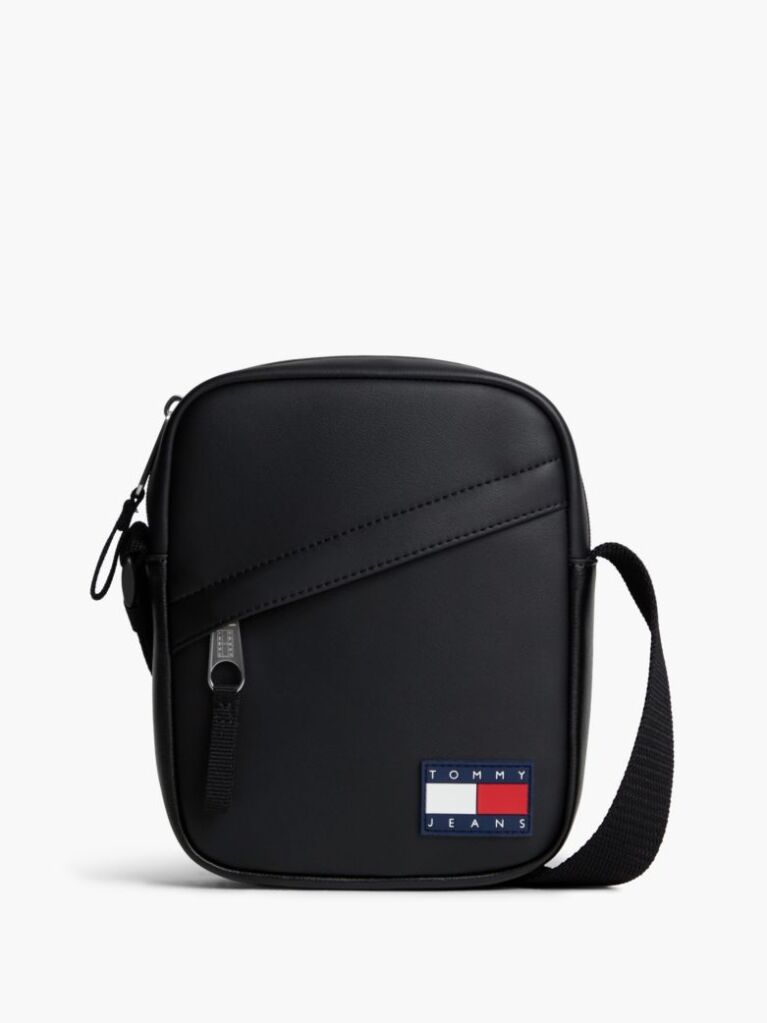 Black Essential Rubberised Logo Crossbody Reporter Bag  Men