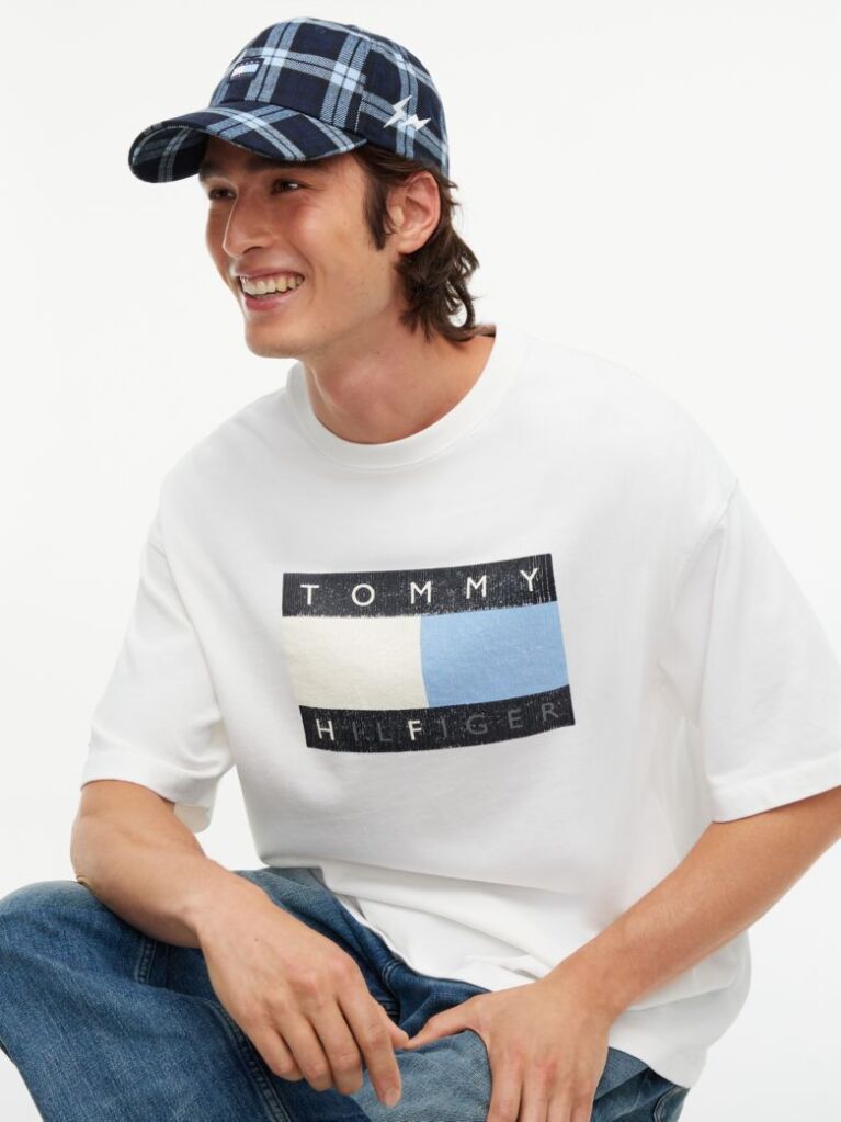 Blue Tonal Flag Logo Check Baseball Cap  Men