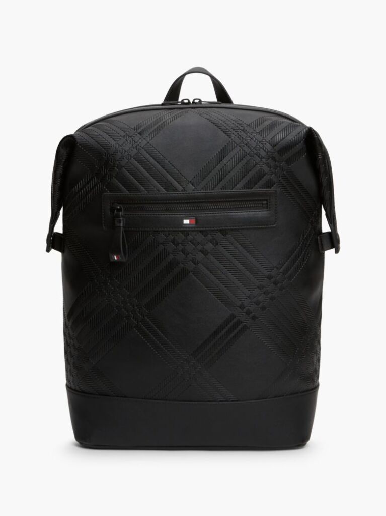 Black Corporate Flag Check Textured Backpack  Men