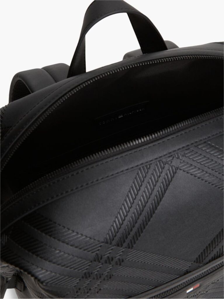 Black Corporate Flag Check Textured Backpack  Men