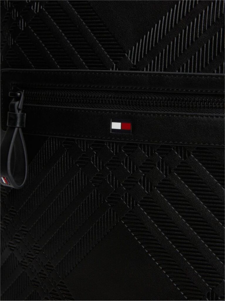 Black Corporate Flag Check Textured Backpack  Men