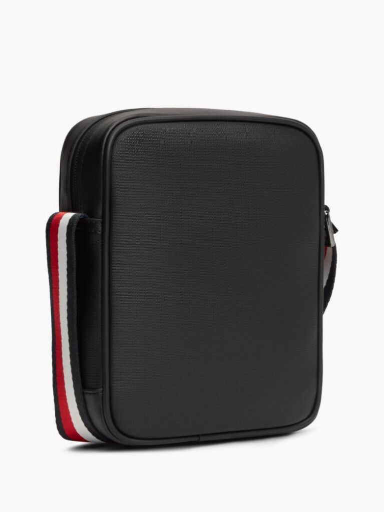 Black Textured Global Stripe Crossbody Reporter Bag  Men