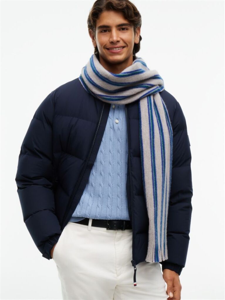 Grey Reversible Global Stripe Pure Wool Scarf  Men