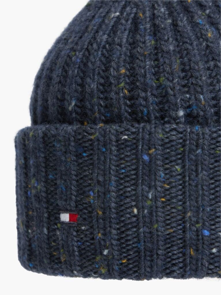 Blue Wool Blend Donegal Knit Beanie  Men