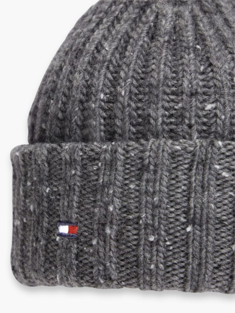 Grey Wool Blend Donegal Knit Beanie  Men