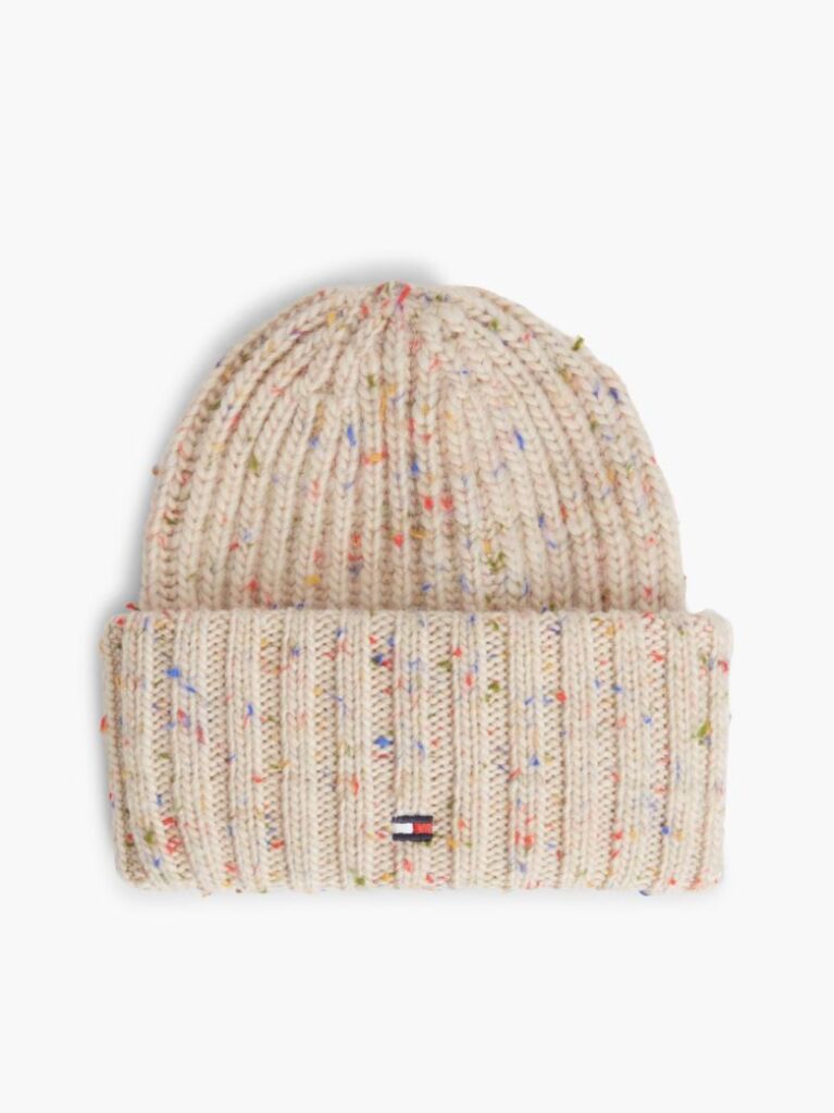 Beige Wool Blend Donegal Knit Beanie  Men