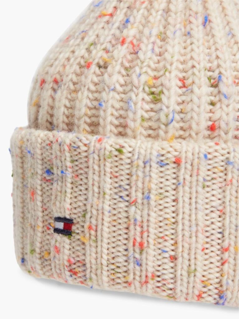Beige Wool Blend Donegal Knit Beanie  Men
