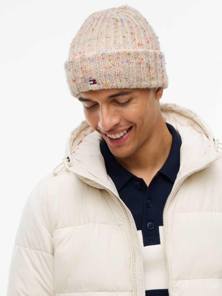 Beige Wool Blend Donegal Knit Beanie  Men
