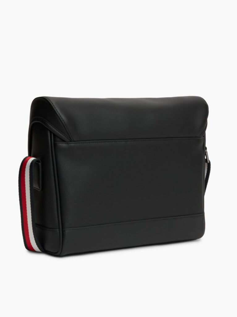 Black Global Stripe Strap Textured Messenger Bag  Men