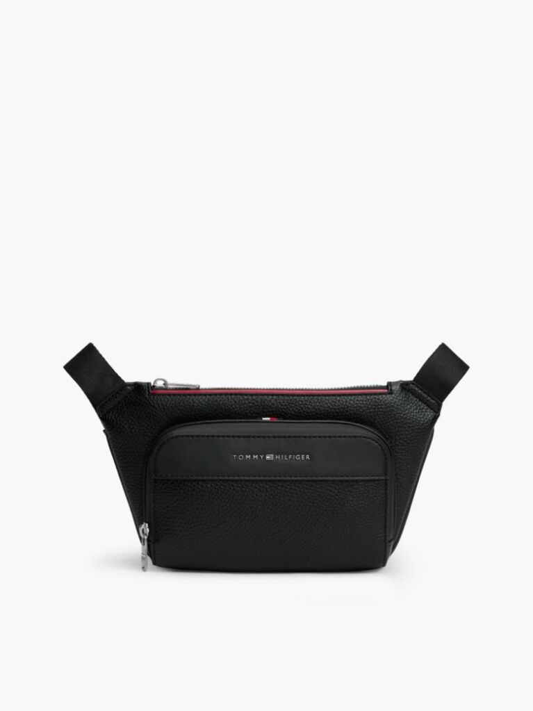 Black Metal Logo Textured Crossbody Bum Bag  Men