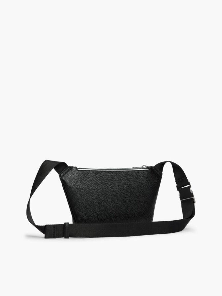 Black Metal Logo Textured Crossbody Bum Bag  Men